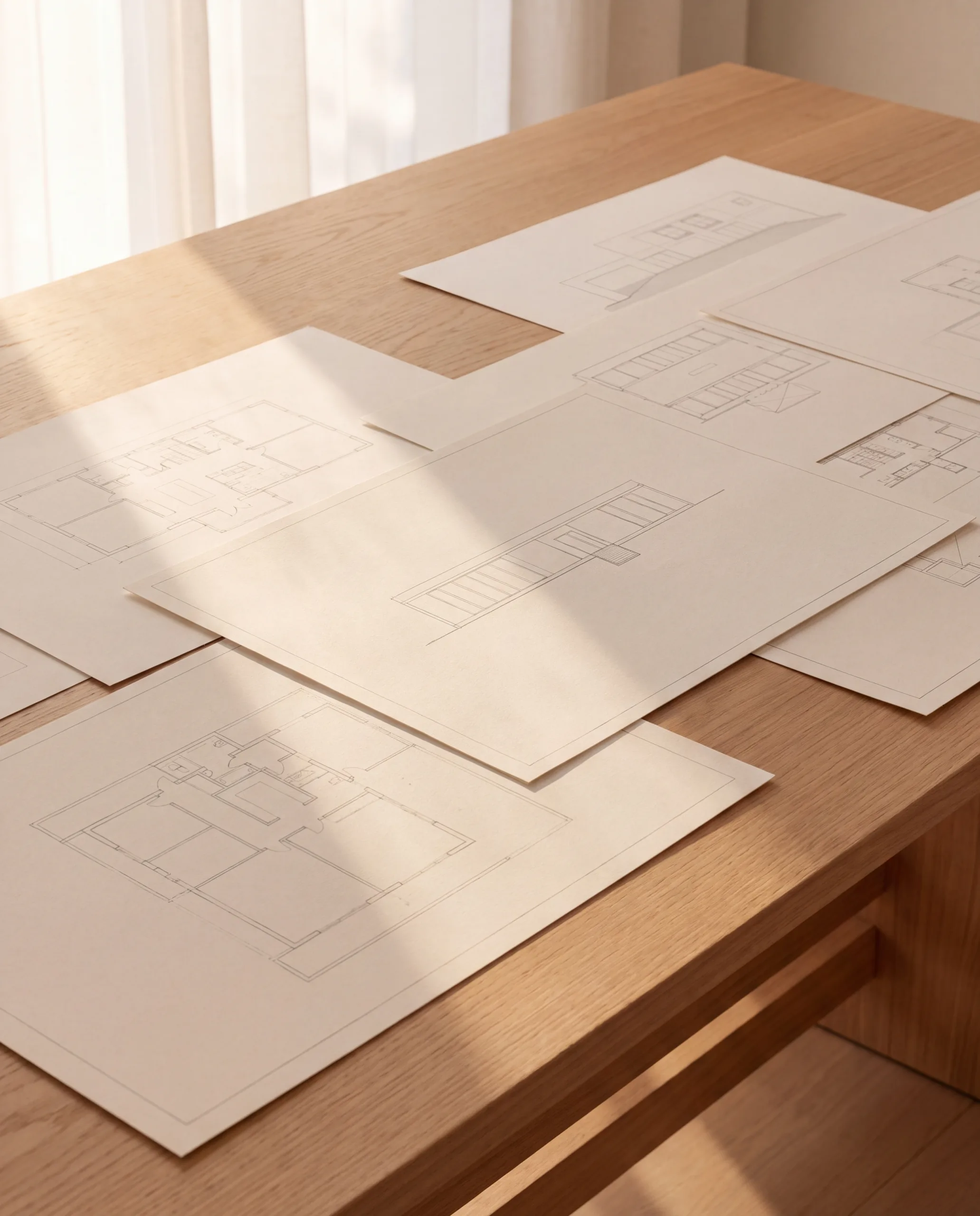 Disegni tecnici di un nuovo progetto Armazém 810 sul tavolo dell'atelier