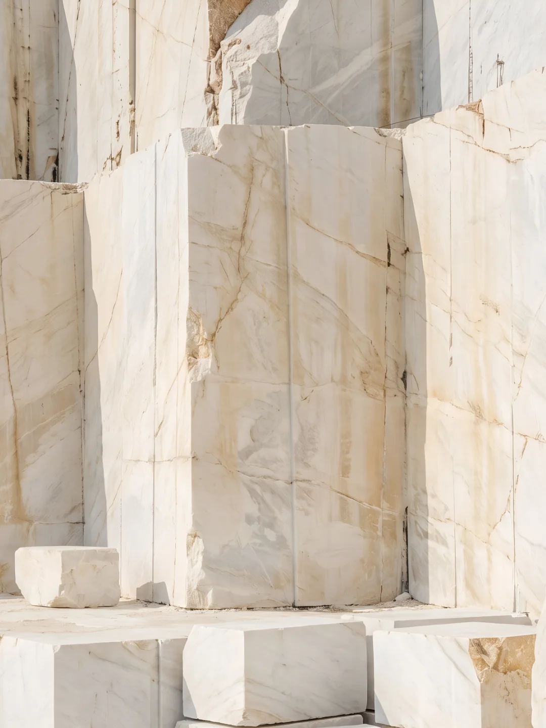 Raw marble block in a quarry, selected for Armazém 810 projects